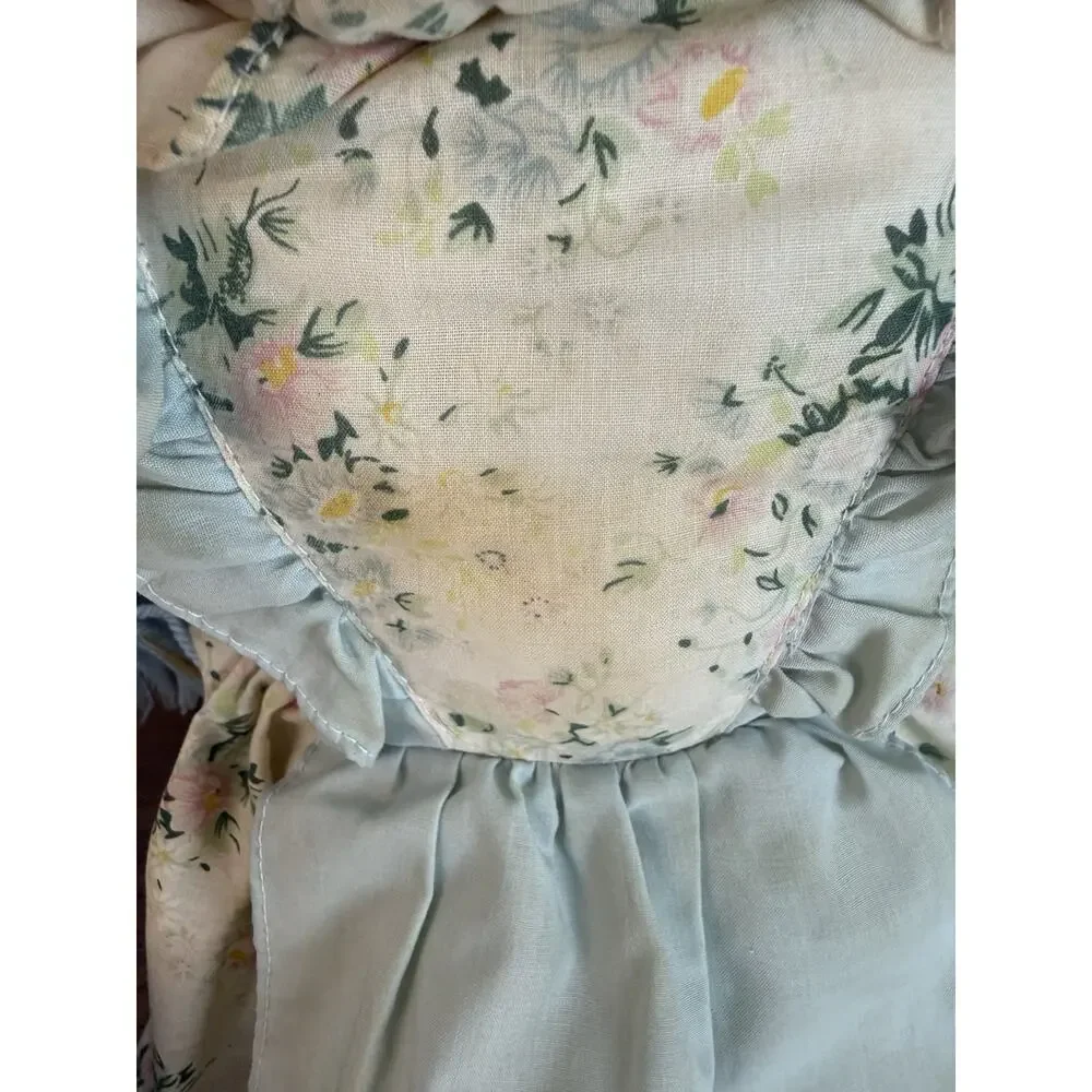 Vintage 28” Rag Doll Blue Braided Yarn Hair Floral Dress Bonnet Plush Toy